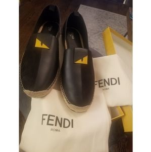 Authentic Fendi Leather & Suede Espadrilles Sz 13